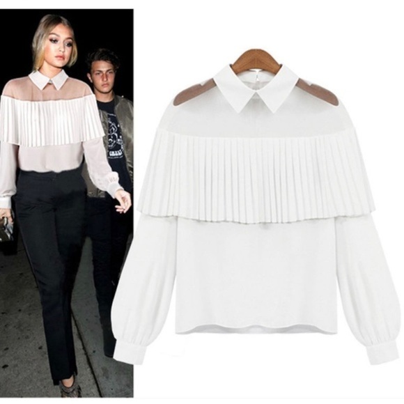 Unbranded Tops - Woman’s Collar Long Sleeve Women's Blouse Top Shirt White Sheer Sz L Runs Small